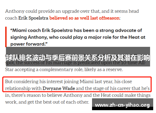 球队排名波动与季后赛前景关系分析及其潜在影响